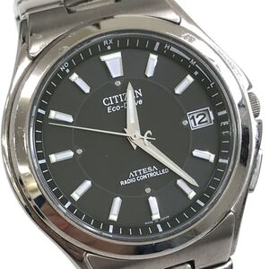 美品 CITIZEN シチズン ATTESA アテッサ Eco-Drive エコドライブ 腕時計 H110-T011331 電波ソーラー チタン カレンダー 軽量 ブラック