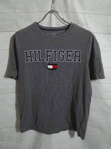 メンズ pk200 TOMMY HILFIGER トミーヒルフィガー ロゴ プリント フラッグ ワッペン 半袖Tシャツ L グレー 灰