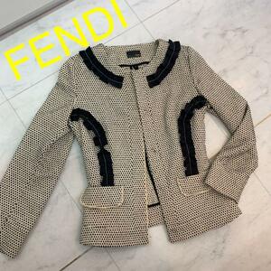 ☆美品☆FENDI フェンディ リボン付き ノーカラージャケット サイズ36