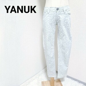 ヤヌーク YANUK 美品 パトリシア デニムパンツ ジーンズ ボトムス レオパード柄 ストレート ストレッチ生地 36 レディース