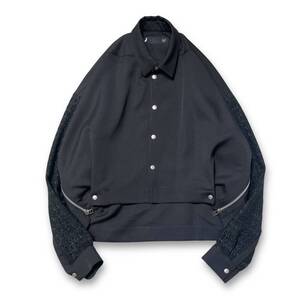 A.F ARTEFACT CROPPED SHIRT ツイードコンビクロップドシャツ ブルゾン サイズ3 ブラック タグ付き エーエフアーティファクト 店舗受取可