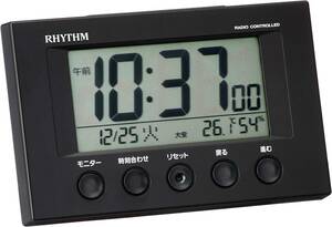 目覚まし時計 電波時計 温度計・湿度計付き フィットウェーブスマート 黒 7.7×12×5.4cm 8RZ166SR02
