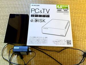 【中古】ELECOM　USB3.0対応外付けハードディスク　ELD-XED040UBK　4TB