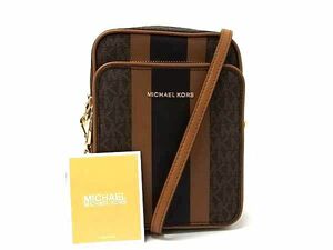 1円 ■極美品■ MICHAEL KORS マイケルコース PVC×レザー ショルダーバッグ クロスボディ 斜め掛け レディース ブラウン系 FF2998