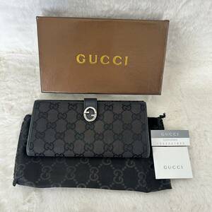 △GUCCI グッチ SOFT MASTER-NERO GG柄 長財布 グレー 箱あり キャンバス ウォレット 財布/管理6112A32-01260001