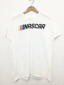 NASCAR ナスカー レーシング カーレース 文字 ロゴ プリント 半袖Tシャツ 白T メンズM〜 【状態良好】242