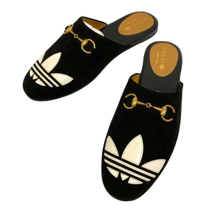 未使用品 グッチ GUCCI ×アディダス adidas 702211 サンダル ホースビット スエード 37 黒 ブラック レディース