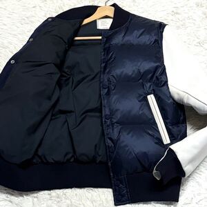 極美品/Lサイズ●sacai サカイ【リアルダウン カウレザー切替】ダウンジャケット ボンバージャケット MA-1 本革 牛革 ネイビー/ホワイト 2