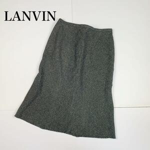 LANVIN ランバン ひざ下スカート ウール シルク混 グレー ラメ サイズ42 LL相当 マーメードスカート #レディースhiざ丈 スーツ 