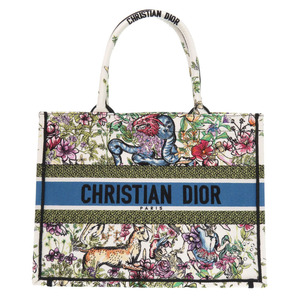 新品同様 クリスチャン ディオール ブックトート ミディアムトートバッグ キャンバス ホワイト 0723 Christian Dior