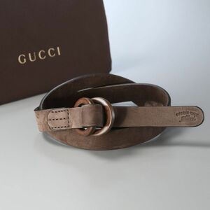 GQ2353◎イタリア製 GUCCI グッチ ウッドリング ダブルリング スエードレザー ベルト 革ベルト ブラウン系 茶 245122 212956