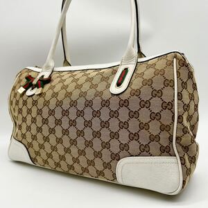 ●高級●GUCCI グッチ トートバッグ ハンドバッグ 鞄 かばん プリンシー GG柄 リボン シェリーライン 肩掛け キャンバス 本革 レザー 