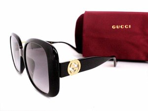 新品☆GUCCI【グッチ】スクエア型サングラス☆ブラック系×ゴールド金具☆ケース付☆保存袋付☆レディース☆日よけ