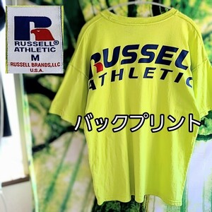 ラッセル Russell レモンイエロー 肩幅 オーバーサイズ 黄色 バックプリントTシャツ ビビッドカラー パステルカラー 綿 コットン tee