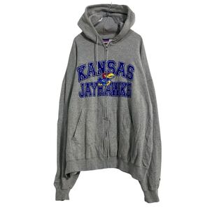 Champion ロゴスウェット パーカー 2XL グレー チャンピオン ジップアップ ビッグサイズ カンザス 古着卸 アメリカ仕入 a611-6627