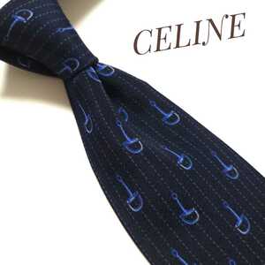 美品 CELINE セリーヌ ネクタイ ハイブランド ネイビー 紺 シルク 2303