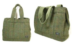 ■ポーター×ビームス×ハリスツイード【PORTER×BEAMS×HARRIS TWEED】カーキ ウール 生地 トート バッグ