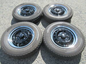 中古タイヤ☆145R12LT 6PR ヨコハマ ジョブ RY52 ダイハツ純正 スチールホイール 鉄チン ブラックXメッキリム 4J+40 ハイゼット等に☆