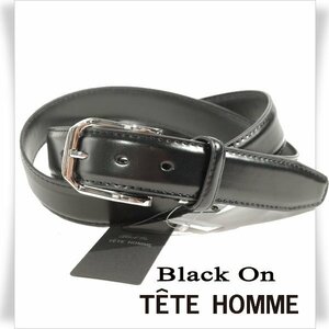 新品1円～★定価0.9万 Black On TETE HOMME テットオム 牛革レザー ビジネスベルト フリーサイズ 本革 黒 ブラック 本物◆6560◆