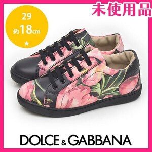 新品未使用品 ドルチェ＆ガッバーナ DOLCE&GABBANA キッズ ガール チューリップ スニーカー ブラック×ピンク 黒 29(約18cm) sh24-1215