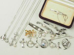 MIKIMOTO 田崎真珠 SILVER パール ネックレス イヤリング ブローチ タイピン 等 約20点 まとめて ミキモト タサキ 玉 シルバー アクセ