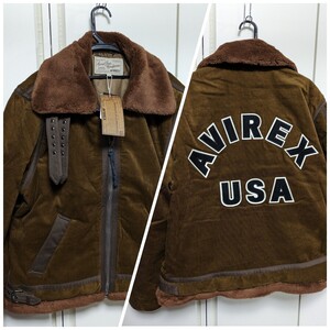 AVIREX USA/限定品メンズ2XL.XXL.3L/CORDUROY B-3 JACKET /コーデュロイ/783-3252074/ブラウン茶色/ロゴ、ボア/フライトジャケット