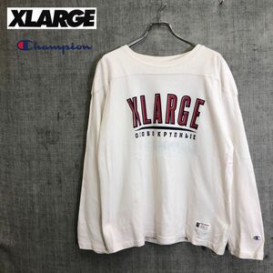 1N1058-F◆ X-LARGE エクストララージ Champion チャンピオン 長袖Tシャツ カットソー ◆ L コットン ホワイト 古着 メンズ 秋冬