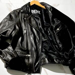 極美品/現行タグ●DIESEL ディーゼル【最高級 ラムレザー】ダブルライダースジャケット レザージャケット ブルゾン 羊革 黒 ブラック