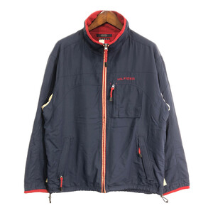 90年代 TOMMY HILFIGER トミーヒルフィガー ナイロン フリース ジャケット ネイビー (メンズ XL) 中古 古着 S4002