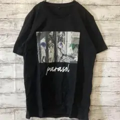 【古着】✨Tシャツ【L】parasol イラストロゴ　半袖　ブラック