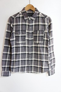 15AW LOUNGE LIZARD ラウンジリザード SPECK DYEING VIYELLA CHECK 長袖 フランネル チェック シャツ 灰黒 4178 サイズ2 320N