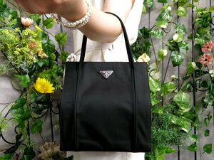 ●超美品●PRADA プラダ●三角ロゴプレート●ポコノ ナイロン●トート ハンド バッグ●黒●SV金具●イタリア製●ヴィンテージ●Js48795