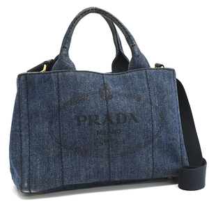 プラダ カナパ ミニ SS ハンドバッグ トートバッグ B2439G デニム アヴィオ ブルー トライアングルロゴ PRADA