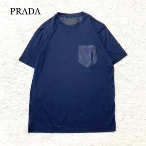 【極美品】PRADA プラダ Tシャツ 半袖 ネイビー ロゴ ポケット S