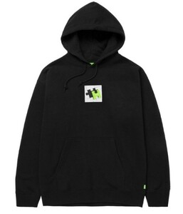 HUF*ハフ*US:XXL[MIS-FIT]ブラック/胸プリント裏フリースフーディー