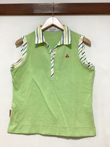 れ1349 le coq sportif GOLF COLLECTION ルコックゴルフ ノースリーブポロシャツ L ライムグリーン 黄緑 レディース 鹿の子