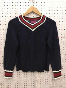 FIORUCCI フィオルッチ キッズ 子供服 サイズ150 レトロ モード かわいい コットン混 Vネック チルデン ニット セーター トップス 紺