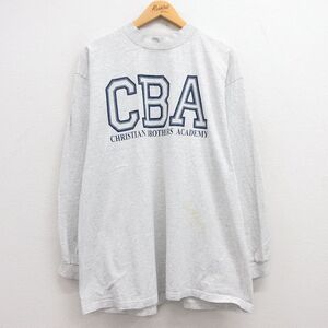 XL/古着 リー Lee 長袖 ビンテージ Tシャツ メンズ 90s CBA 大きいサイズ コットン モックネック ハイネック 薄グレー 霜降