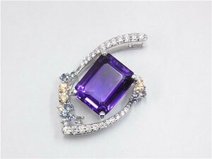 ◎ K18WGネックレストップ ◎　K18WG　アメジスト7.45ct　ダイヤ0.62ct　ペンダントトップ　総重量5.5ｇ　◎美品