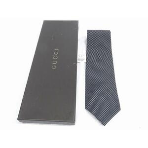 【中古】未使品 グッチ GUCCI ネクタイ シルク100％ プリント ブラック イタリア製 141272