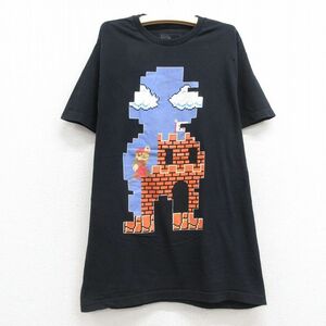 古着 半袖 Tシャツ キッズ ボーイズ 子供服 ゲーム ニンテンドー スーパーマリオブラザーズ コットン クルーネック 黒 ブラック 24aug05