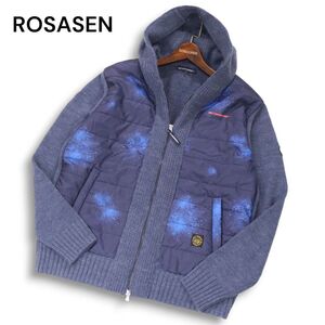 ROSASEN ロサーセン ゴルフ 秋冬 中綿 切替★ ウール ニット パーカー ジャケット ブルゾン Sz.LL　メンズ ネイビー　I4T03809_B#N