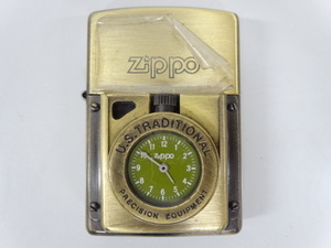 新品 未使用品 1995年製 ZIPPO ジッポ BRASS ブラス 真鍮 U.S.TRADITIONAL TIME LITE タイムライト 時計付き ゴールド 金 オイル ライター