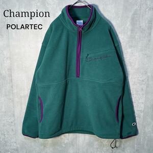 人気カラーグリーン ☆ Champion × POLARTEC チャンピオン ポーラーテック ハーフジップ プルオーバー フリースジャケット