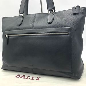 現行デザイン!!!極美品!!! BALLY バリー メンズ ビジネス トートバッグ 肩掛け A4 大容量 書類かばん 鞄 シボ革 レザー 本革 ブラック 黒