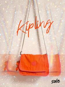 超美品 Kipling キプリング マチ付き 大容量 ショルダーバッグ オレンジ 橙 バッグ モンキー 猿 ゴリラ バッグチャーム ベージュ 大容量