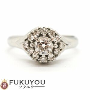 Pt900 ダイヤモンド0.21ct メレダイヤモンド 総0.18ct プラチナデザインリング 約11号 4.7g 歪みあり 指輪