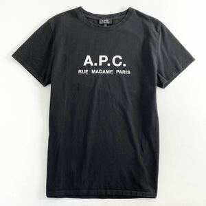 Ef7 《美品》 A.P.C. アーペーセー Tシャツ 半袖 ロゴ刺繍 トップス クルーネック ブラック系 カジュアル Lサイズ メンズ 紳士服