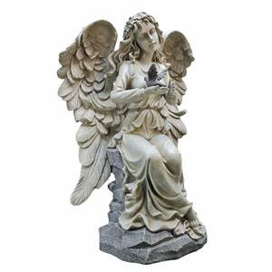 鳥を抱く天使　西洋彫像インテリア兼用屋外アウトドア置物彫刻オブジェエクステリアガーデン雑貨オーナメントアクセント小物庭の装飾