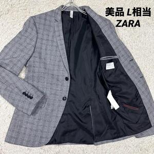 【美品】ZARA ザラ　テーラード　ジャケット　グレンチェック　L相当　総裏　グレー　灰色